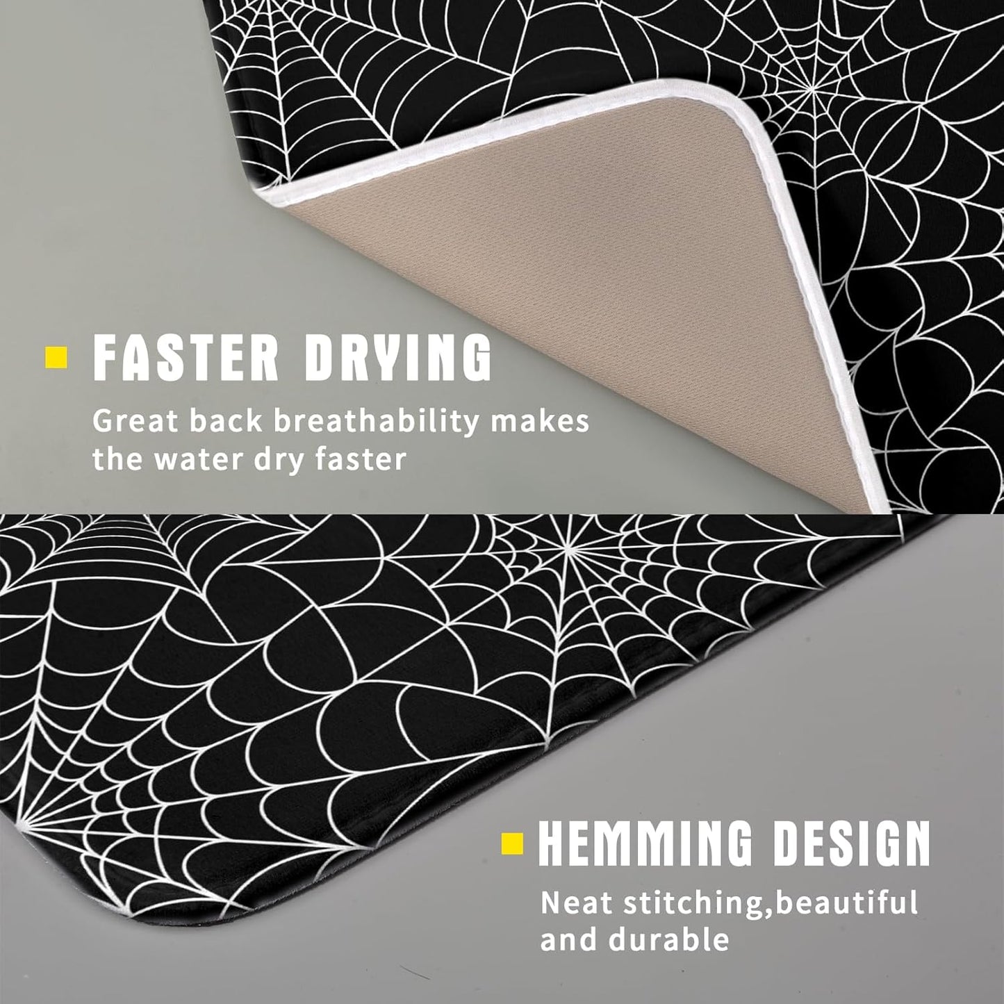 Halloween Dish Drying Mats for Kitchen Counter 16×18 Inch Halloween Spiderweb Spooky Festival Small Microfiber Drying Mat Kitchen Accessories Dish Rack Mat Drainer Pad Washable Absorbent