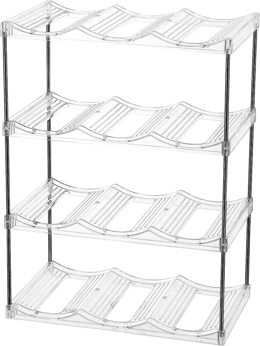 IEEK 4 Tier Stackable Wine and Water Bottle Holder Free-Standing Fridge Wine Bottle Organizers Clear Plastic Water Bottle Holder for Cabinet,Refrigerator,Pantry,Kitchen Countertops,Holds 12 Bottles