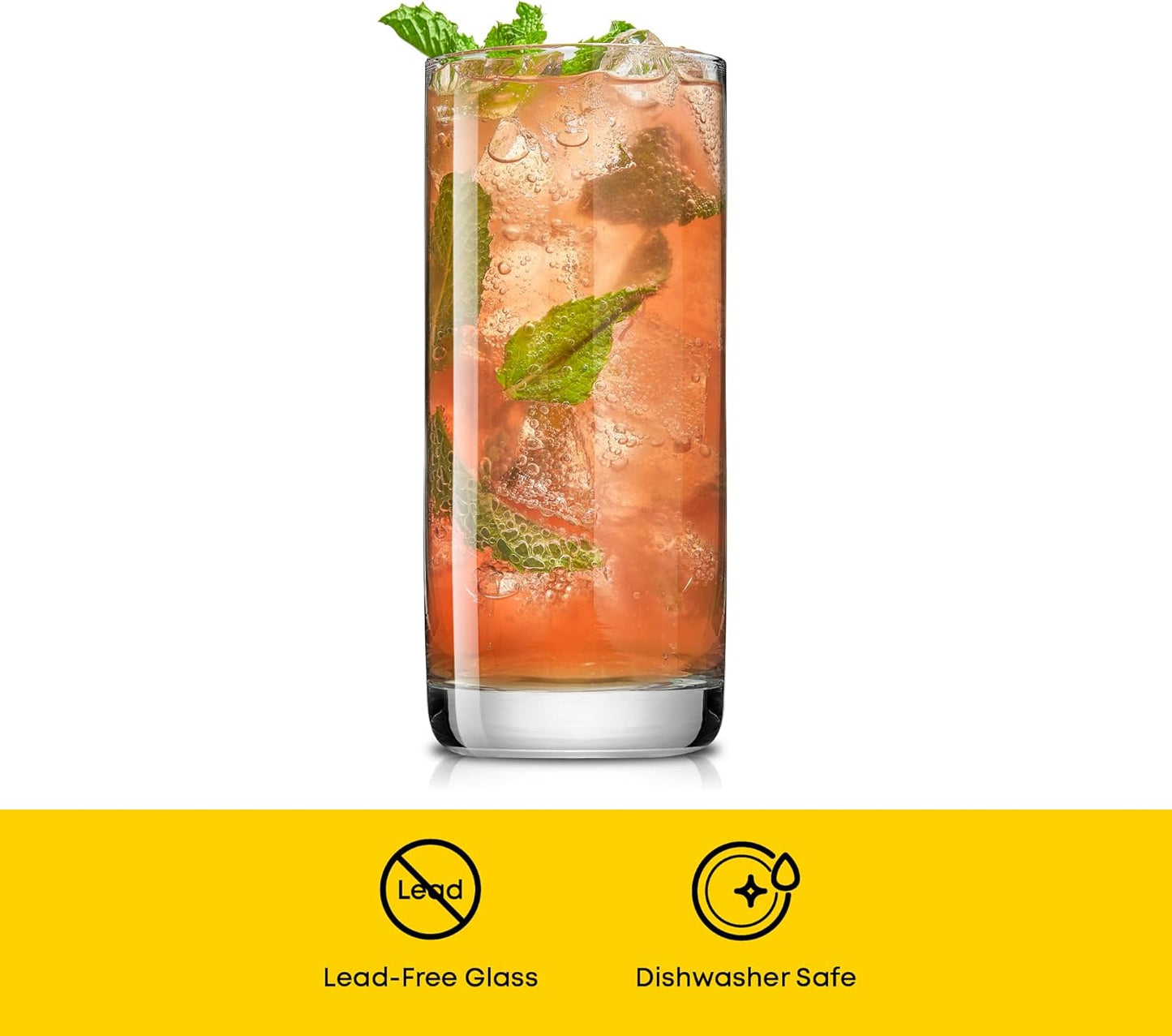 JoyJolt Faye 13oz Highball Glasses, 6pc Tall Glass Sets. Lead-Free Crystal Drinking Glasses. Water Glasses, Mojito Glass Cups, Tom Collins Bar Glassware, and Mixed Drink Cocktail Glass Set