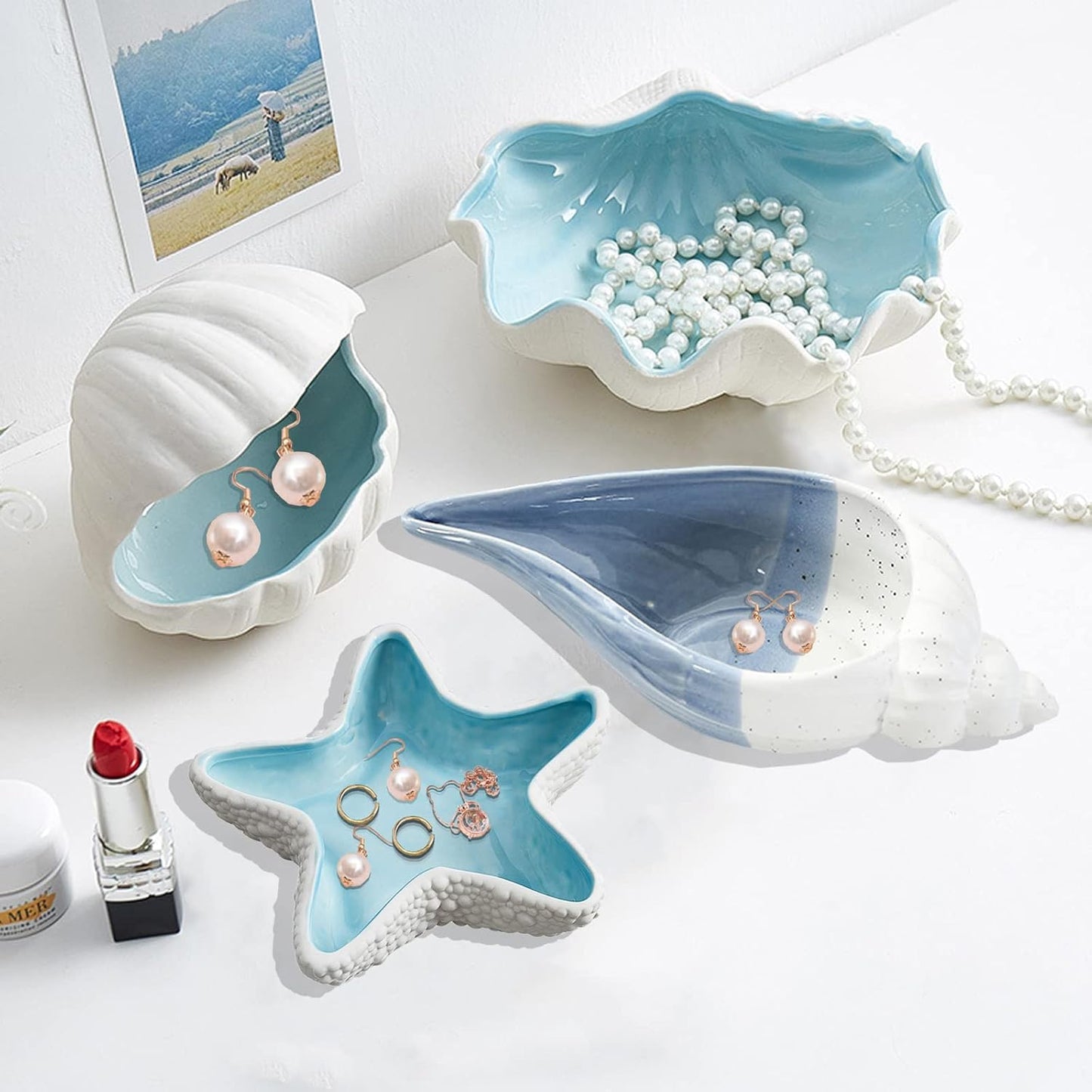 Conch Jewelry Plate Dish Key Holder for Table Jewelry Dish Jewelry Holder Trinket Tray Candy Storage Holder Earring Dish Small Key Bowl for Entryway Table Home Party Decor (I STYLE)