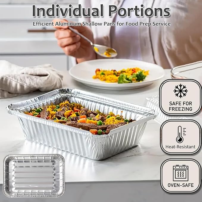 INFINITY EL Disposable Aluminum Foil Pans 20 Pack | Mini Shallow 8.5"x 6"x1.5" Broiler Pans, Heavy Duty Foil Pan | Aluminum Baking Pans for Roasting Turkey, Lasagna, Thanksgiving, Christmas, Party