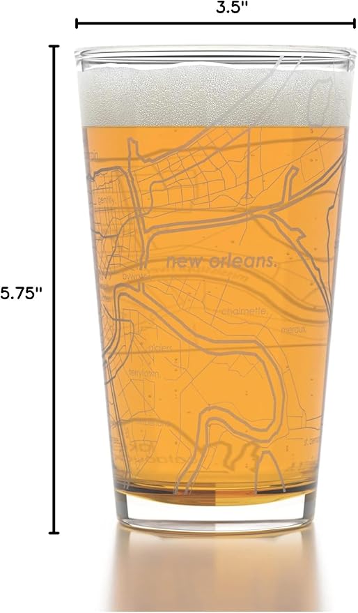 Well Told Engraved New Orleans Louisiana Map Pint Glass, Etched Beer Gift (16 oz, Clear) City Map Pint, Custom City Glassware, Gifts For Beer Lovers