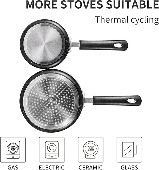 Nonstick Saucepan Set with Lid, Non Stick 1Qt & 2Qt Sauce Pan Set with Glass Lid Small Pot for Home Kitchen