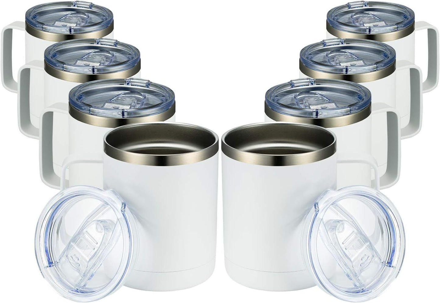 MEWAY 12oz Coffee Mug With Handle 8 Pack Bulk,Stainless Steel Insulated Travel Tumblers With Sliding Lid,Double Wall Vacuum Camping Cup for Hot & Cold Drinks Tea (White,Set of 8)