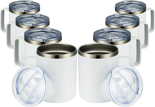 MEWAY 12oz Coffee Mug With Handle 8 Pack Bulk,Stainless Steel Insulated Travel Tumblers With Sliding Lid,Double Wall Vacuum Camping Cup for Hot & Cold Drinks Tea (White,Set of 8)