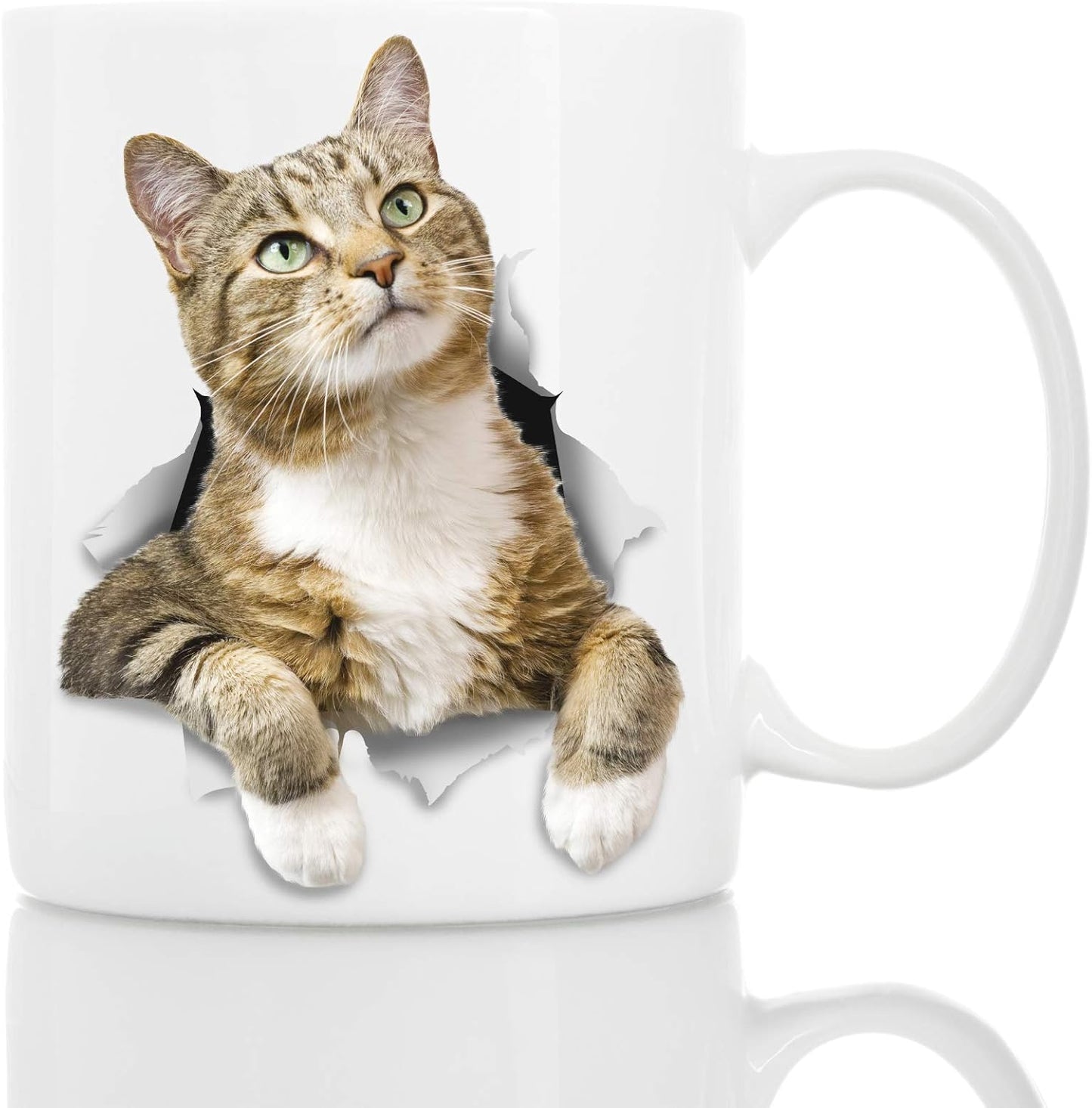 Winston & Bear Pondering Tabby Cat Mug - Ceramic Coffee Mug Gift for Cat Lovers - Perfect Birthday or Christmas, Father's or Mother's Day Gift (11oz)