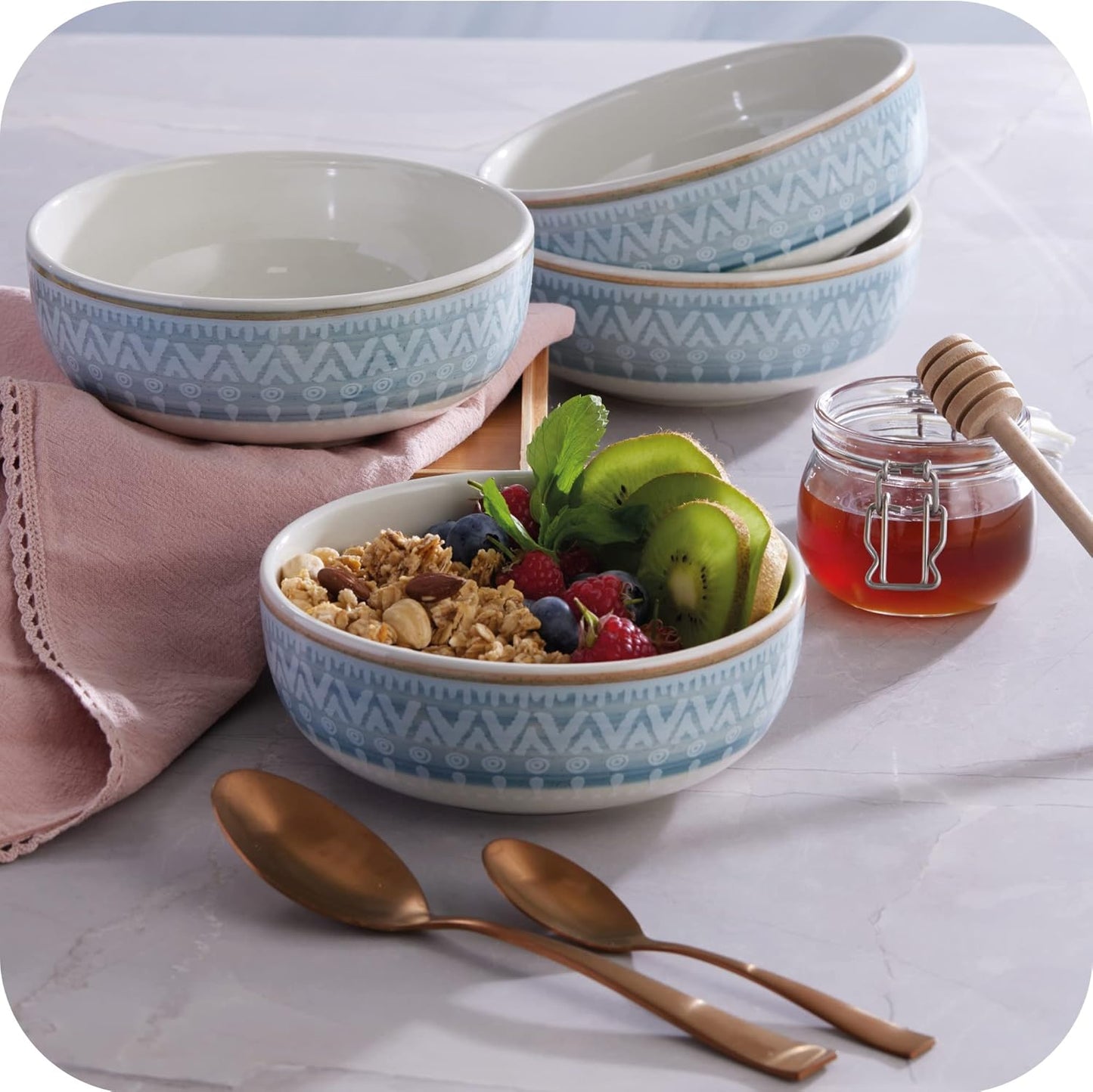 Corona 4 bowls Set | Congo 21oz | 4 Pieces | Ceramic | Ethnic design | Set 4 Bowls | Cerámica