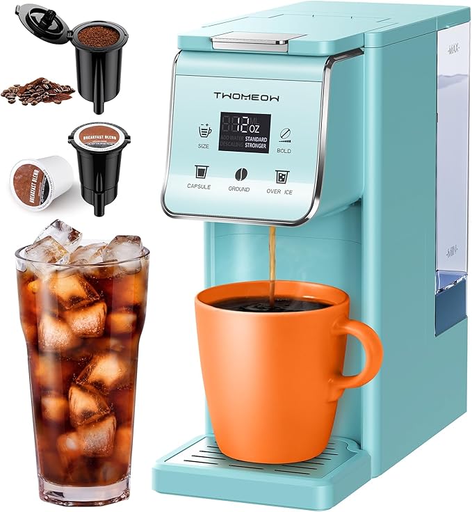 K Cup Coffee Maker With Bold Setting, Single Serve Hot & Iced Coffee Maker for K-Cup and Grounds, 52oz Removable Water Tank, 6 to14oz Brew Sizes, Pod Coffee Machine With Reusable Filter, Blue