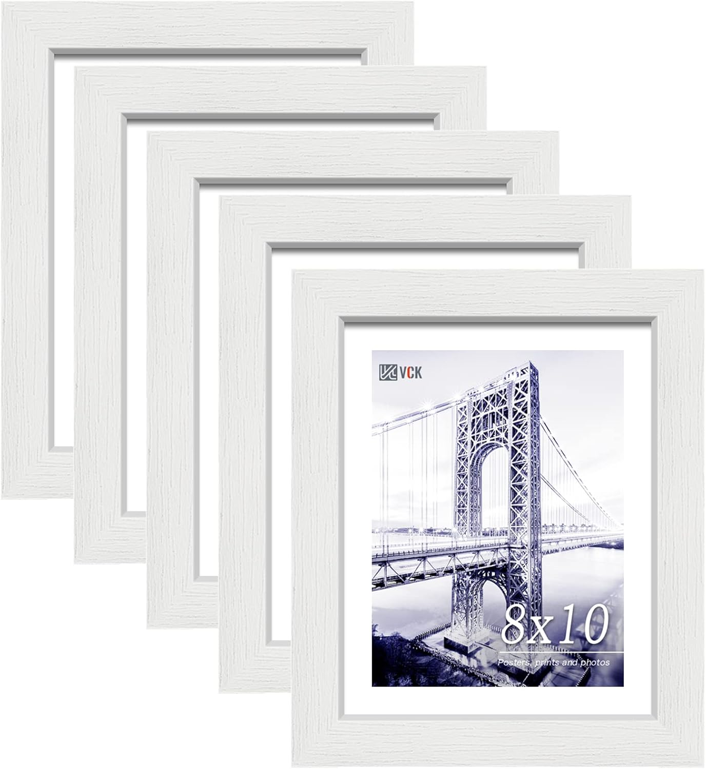 VCK 8x10 Picture Frames Set of 5, White Solid Wood Photo Frame, Table Display or Wall Hanging