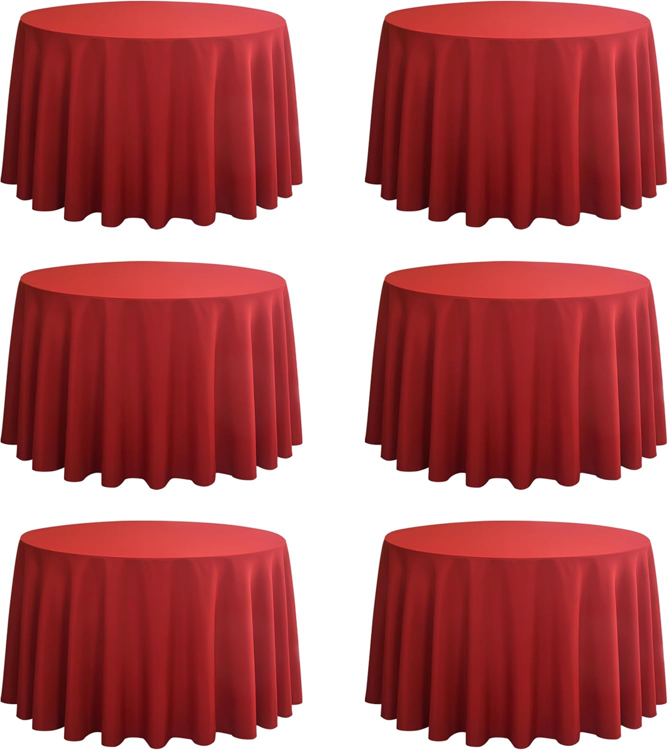 6-Pack Round 108-inch Red Table Cloths, Solid Stain and Wrinkle Resistant Circular Tablecloth, Premium Plain Weave Polyester Fabric Table Linen Covers for Hotel, Banquet