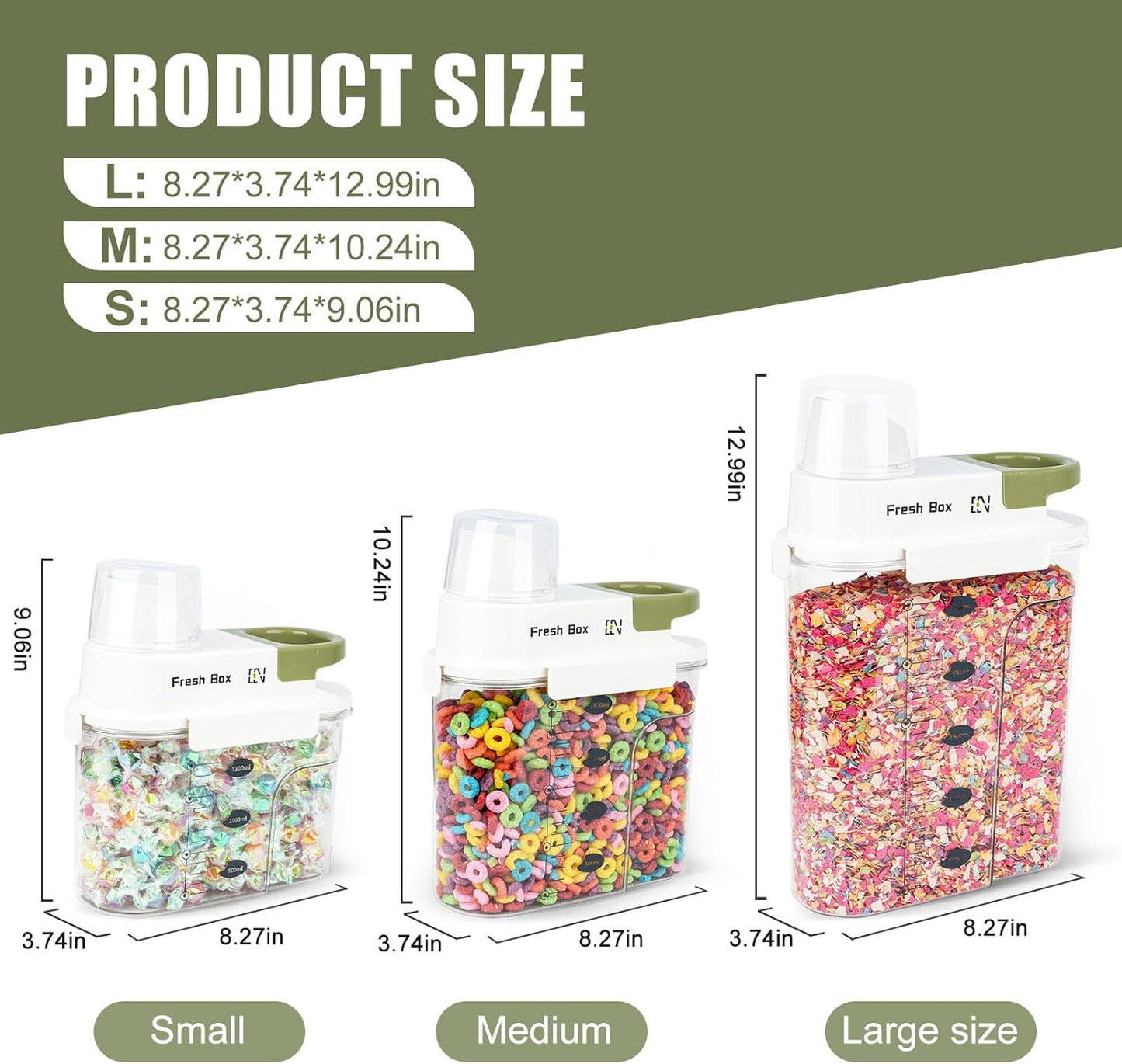 Cereal Storage Container 4Pack,85oz/2.5L Airtight Food Storage Containers With Lids,Organizers Storage With Measuring Cup for Beans,Sugar,Rice,Nuts,Snacks,Pet Food,Candy