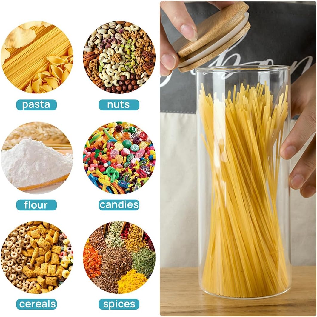 Glass Jars with Airtight Lids - Pasta, Cookie & Cereal Containers - 2100ml for Kitchen & Pantry Organization