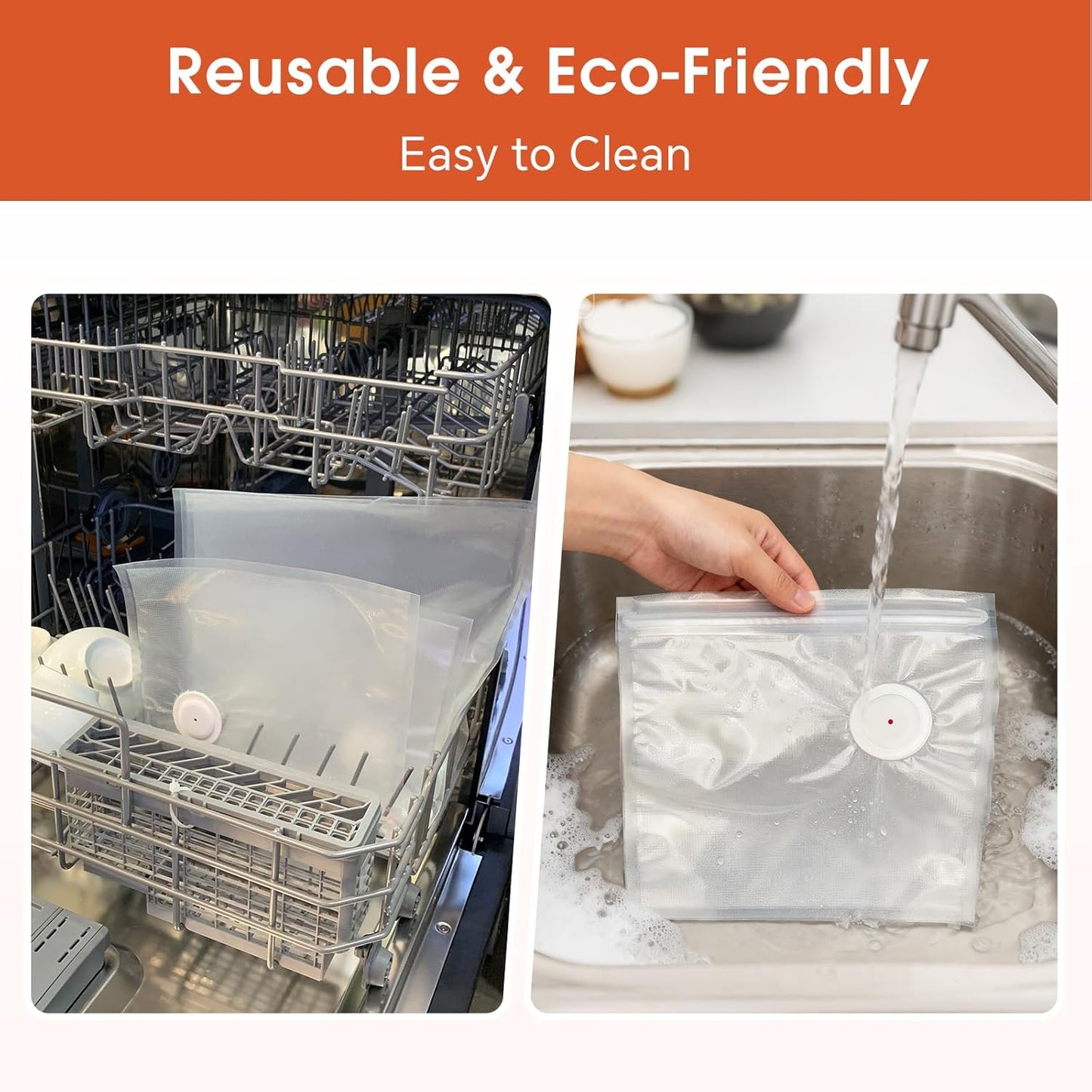 Reusable Vacuum Sealer Bags 25 Pack (8.7"x8.3") with 5 Clips, BPA-Free Vacuum Zipper Bags for Food Storage, Freezer & Sous Vide Cooking, Compatible with Food Saver Vacuum Sealers