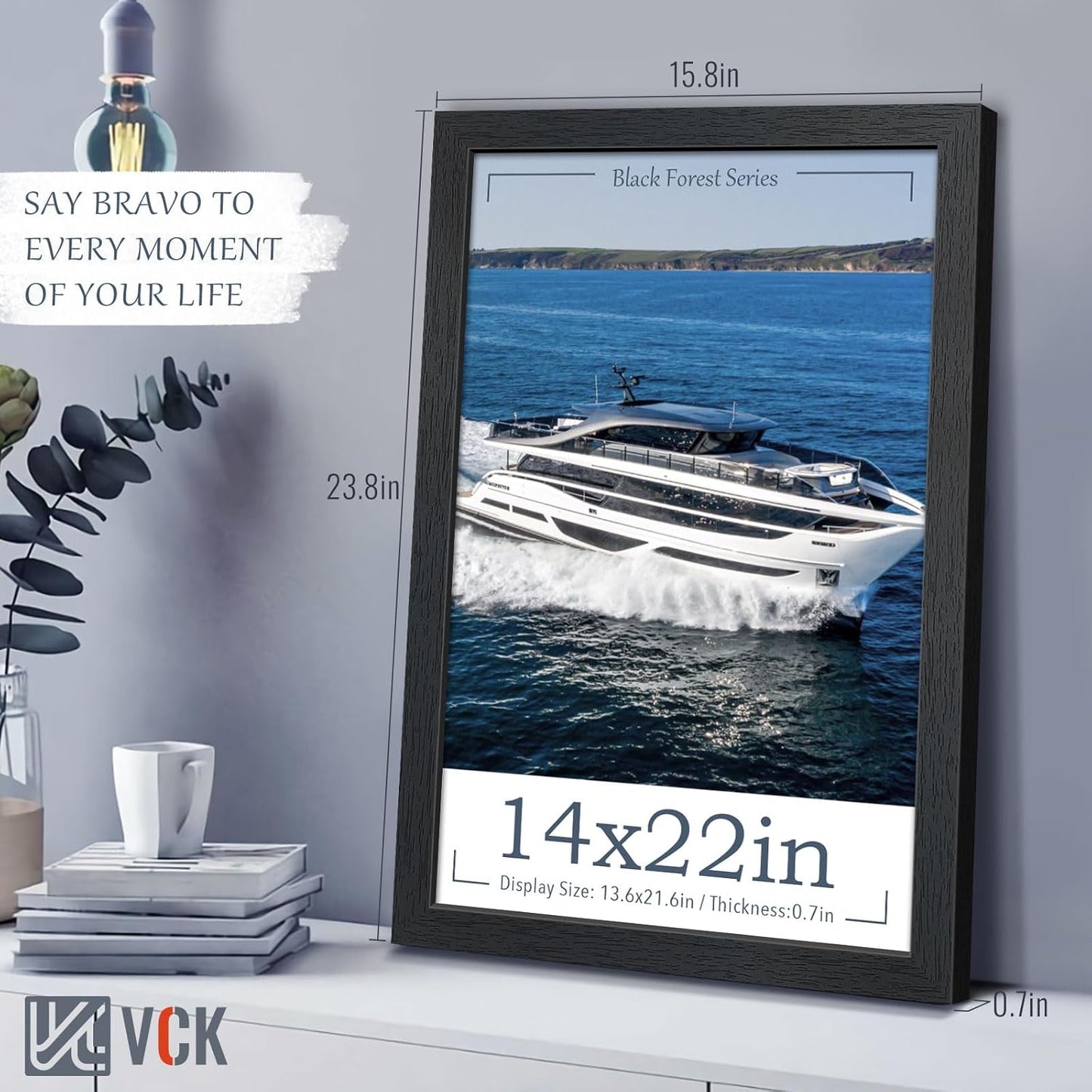 VCK 14x22 Picture Frame Set of 5, Black Solid Wood Poster Frames, Textured Exclusive Wall Gallery Frame