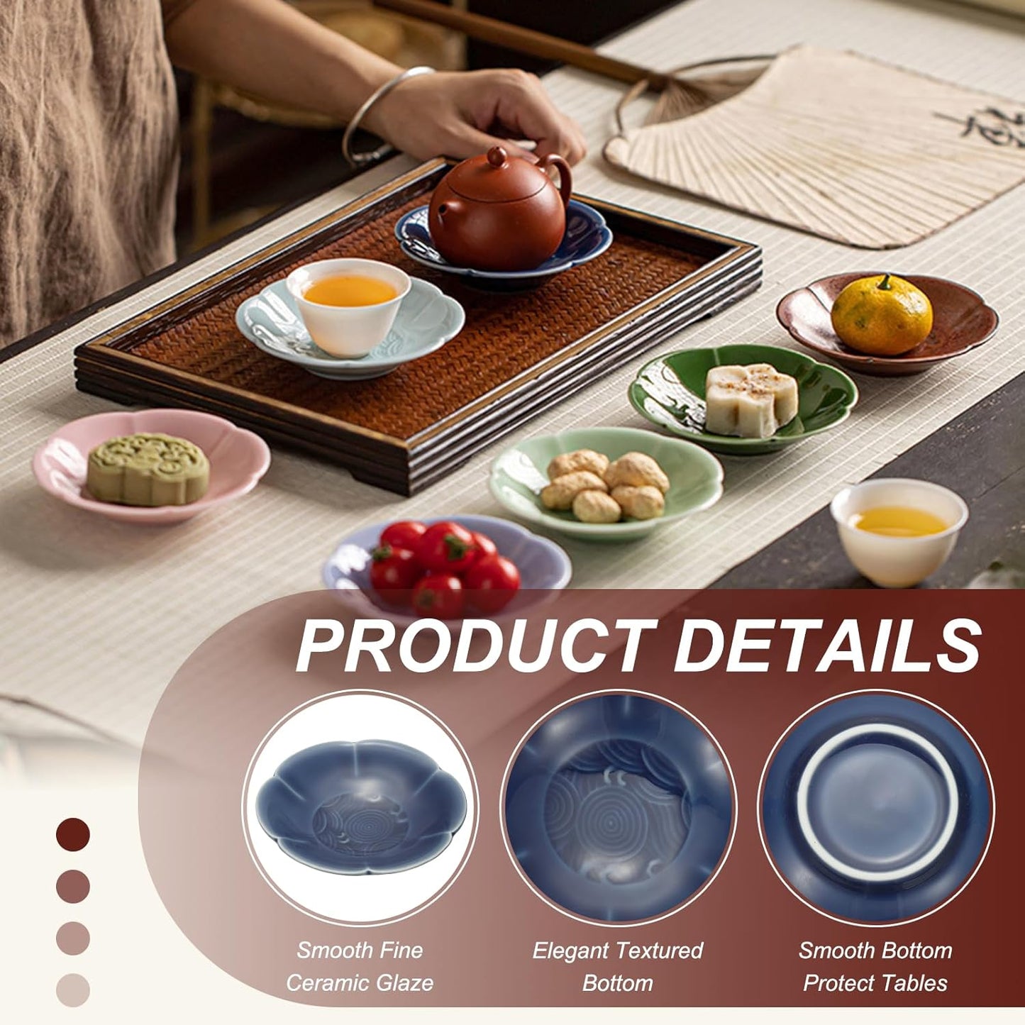 uxcell Porcelain Serving Dish, 4.25 Inch Small Ceramic Candy Plate with Water Pattern Petal Shape Decorative Bowl for Wedding Party Household Living Room Candy Snack Plate, Dark Blue