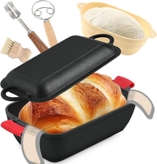 6.35 Qt Oval Cast Iron Dutch Oven for Bread Baking, Bread Baking Pan with Lid includes Bread Baking Supplies, Multi-Functional Sourdough Baking Kit for Frying and Braising
