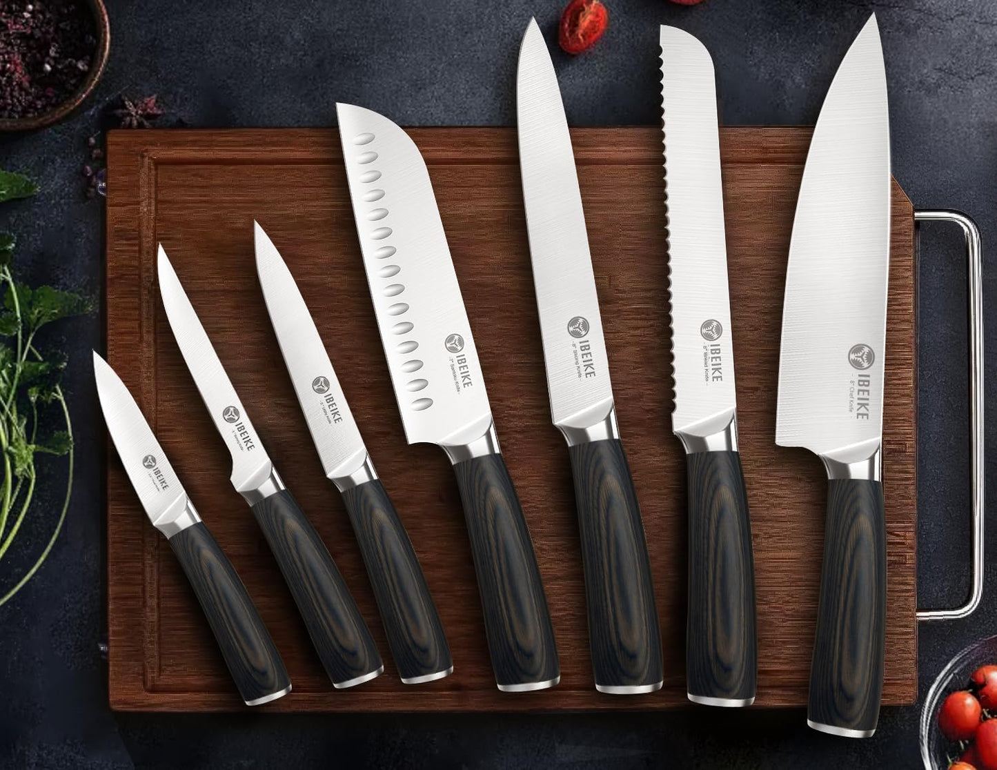 Chef Knife Set Professional - 7-Piece Kitchen knife Set without Block, High Carbon Stainless Steel Japanese-Style Kitchen knives, Full-Tang, Ergonomic Red Pakkawood Handle