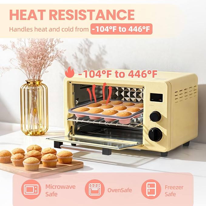 12-Cup Silicone Muffin Pan for Baking - Premium Nonstick Muffin Tin with Metal Reinforced Frame, Easy to Clean Silicone Cupcake Molds, Dishwasher & Oven Safe BPA Free