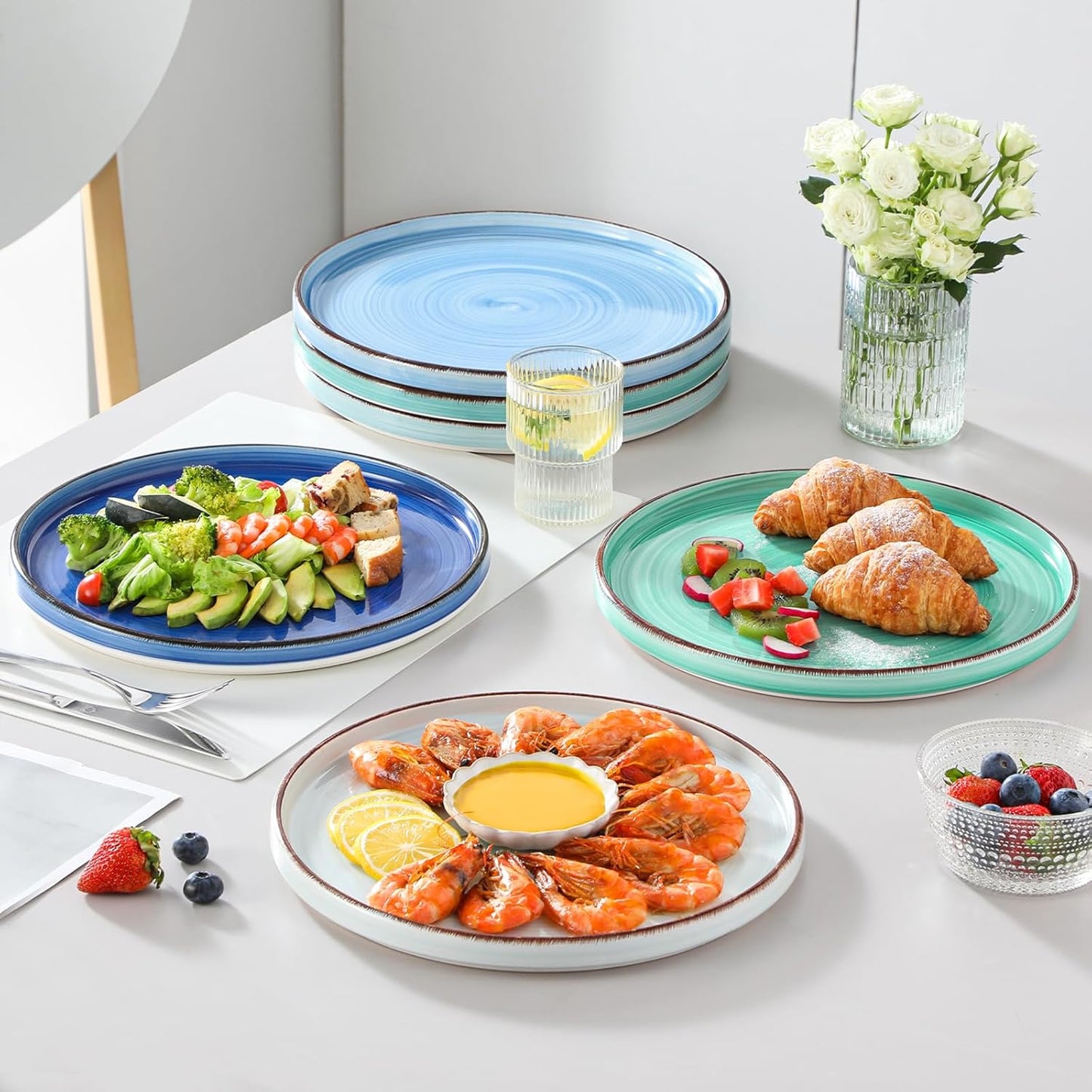 vancasso Bonita 10.5 Inch Dinner Plates, Ceramic Dinner Plate Set, Dinner Plates Set of 6, Large Dinnerware Plates for Kitchen, Microwave, Oven and Dishwasher Safe, Blue