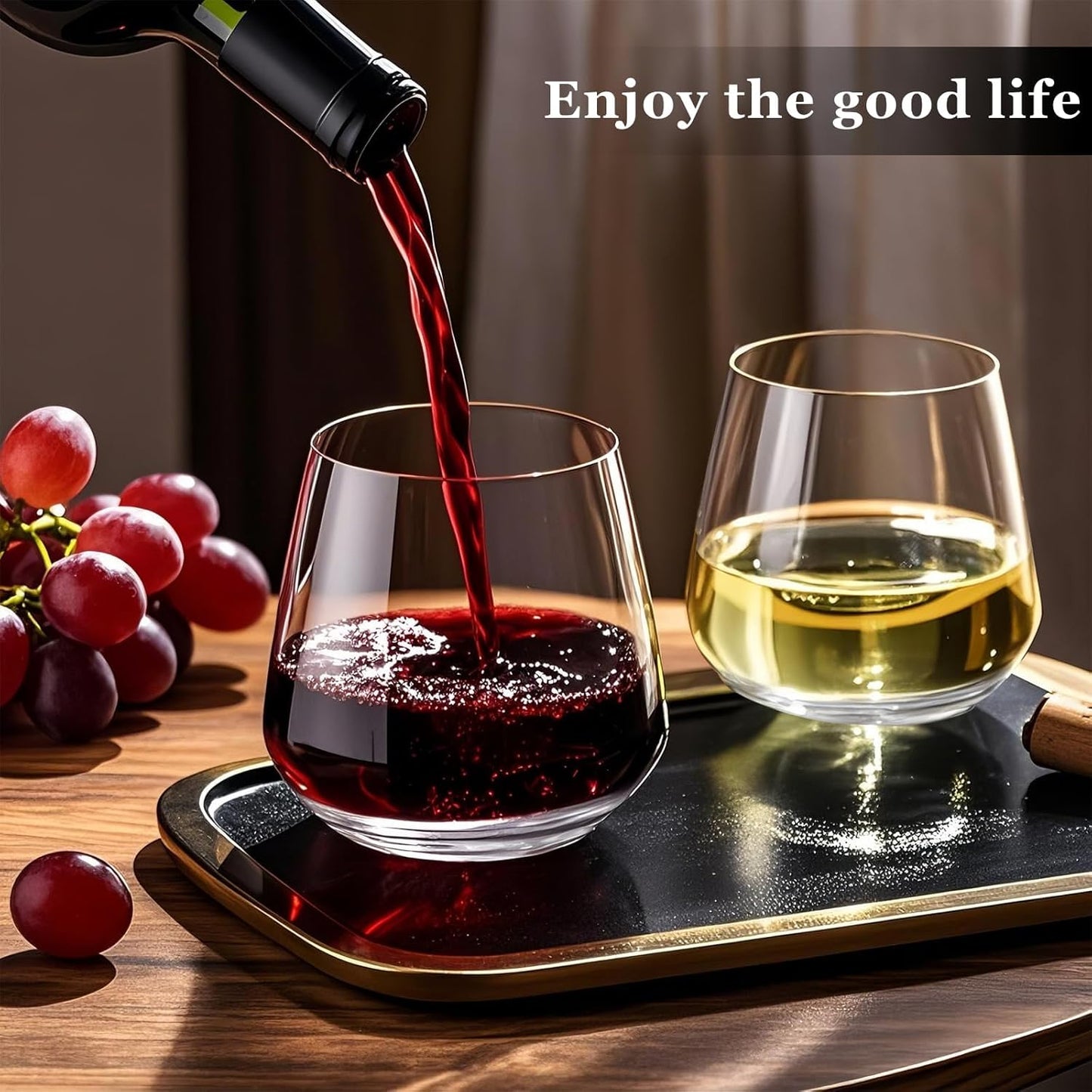 Stemless Wine Glasses Set of 4, 13.5oz, Crystal Clear Red White Wine Glasses for Daily Use, Lead-free, Dishwasher Safe, Glasses Drinking Set, Ideal for Home Bar, Parties & Gifts