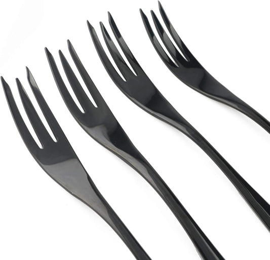 4-Pieces 18/10 Stainless Steel Seafood Cocktail Appetizer Fish Fork Set, Mirror Polishing Black