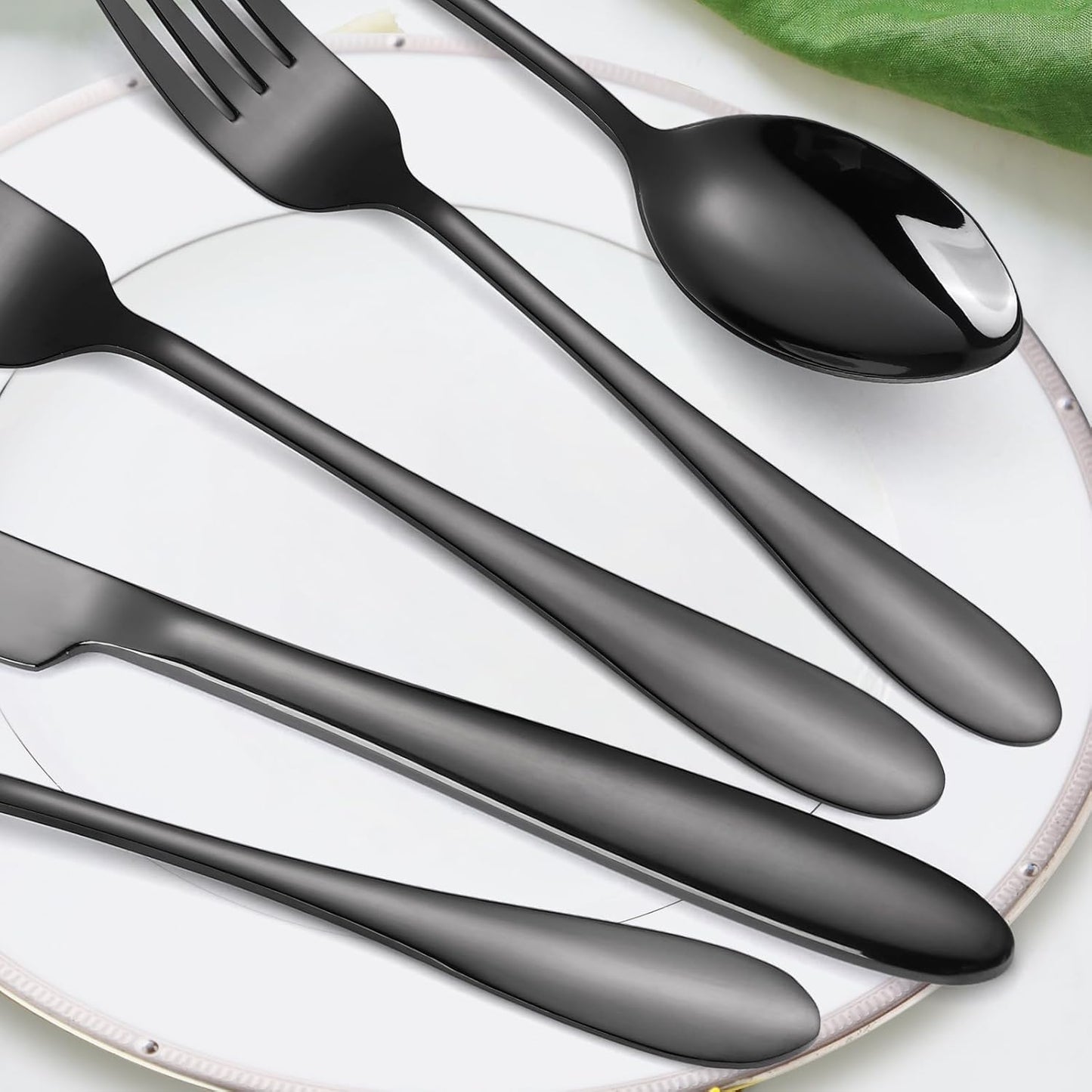 Black Silverware Set for 8 Stainless Steel Flatware include Spoon Fork Knife Heavy Cutlery 40 Pieces for Restaurant Parties and Everyday Kitchen Utensils