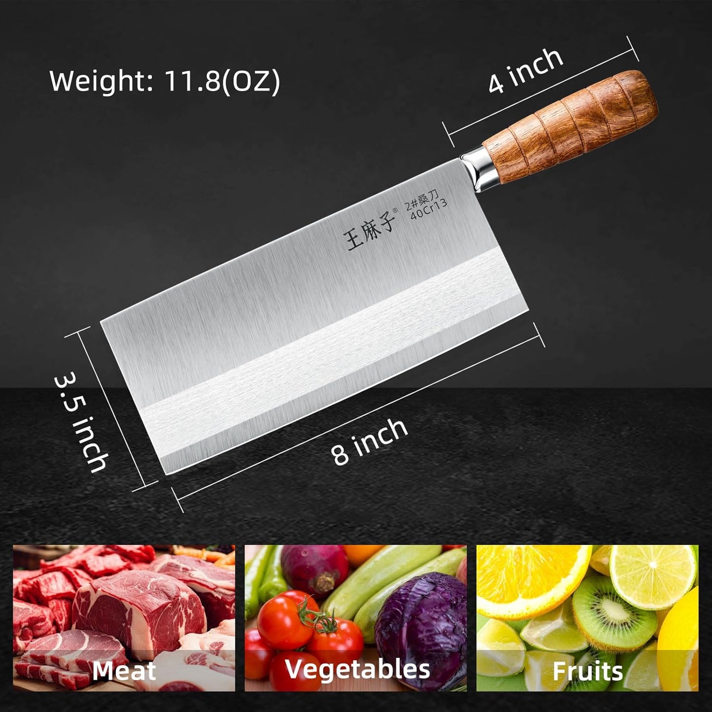 Kitchen Cleaver Slicing Knife,Chef knife German Stainless Steel Non-slip Handle Razor-sharp Blade,Hundreds of Years of Craftmanship(8inch,Silver)