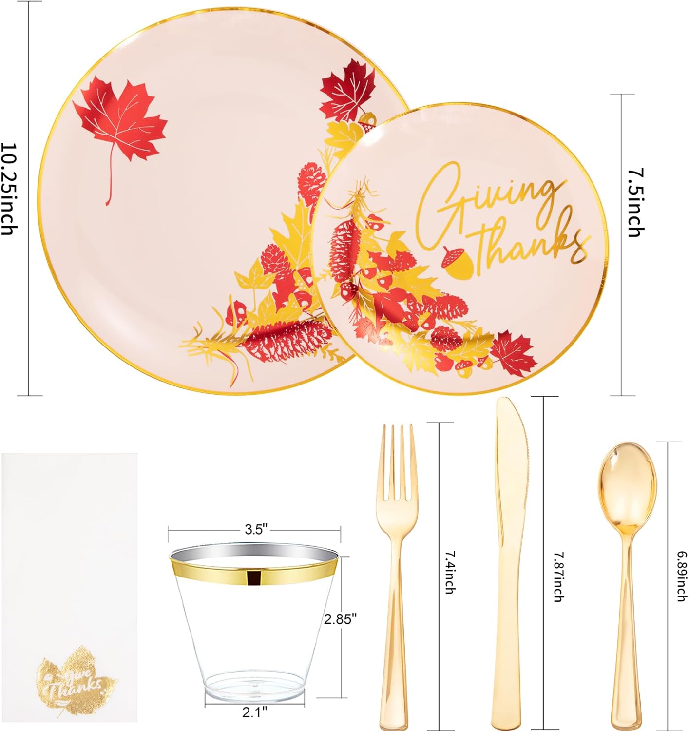 Morejoy 175PCS Thanksgiving Plastic Plates, Pink Gold Plastic Plates Disposable Include: 25 Dinner Plates, 25Dessert Plates,25 Cups,25 Forks,25 Knives,25 Spoons,25 Napkins,Perfect for Thanksgiving.