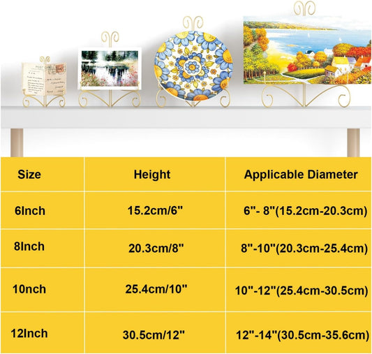 SVENJBB Gold Iron Plate Stand, 12 Inch Plate Holder for Display, Small Metal Plate Display Stands for Cookbook, Picture Frame, Photo, Decorative Plates (12 Inch, 1 Pack)