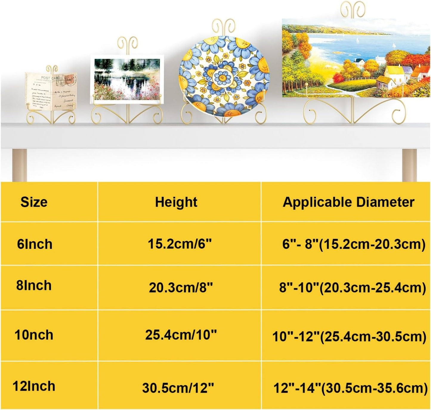 SVENJBB Gold Iron Plate Stand, 12 Inch Plate Holder for Display, Small Metal Plate Display Stands for Cookbook, Picture Frame, Photo, Decorative Plates (12 Inch, 2 Pack)