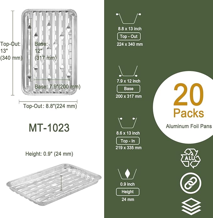 13" Food-Grade Aluminum Foil Disposable Grilling Trays of 20 pcs -13x8.6 Inches, Grill Basket with Holes Grilling Pans for Barbecue Foods