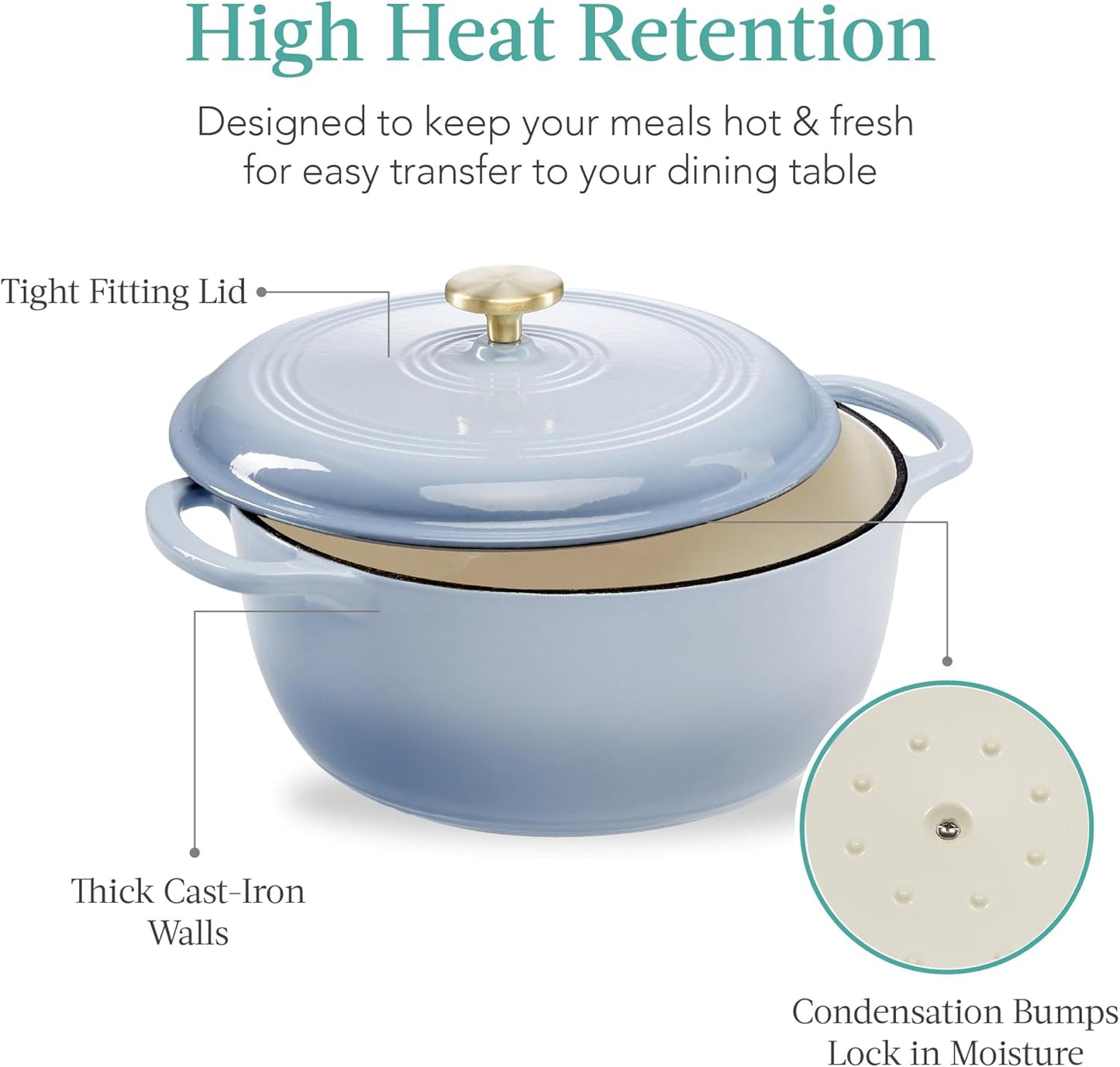 Best Choice Products 6 Quart Enamel Cast-Iron Round Dutch Oven, Family Style Heavy-Duty Pre-Seasoned Cookware for Home, Kitchen, Dining Room, Oven Safe w/Lid, Dual Handles - Cornflower Blue