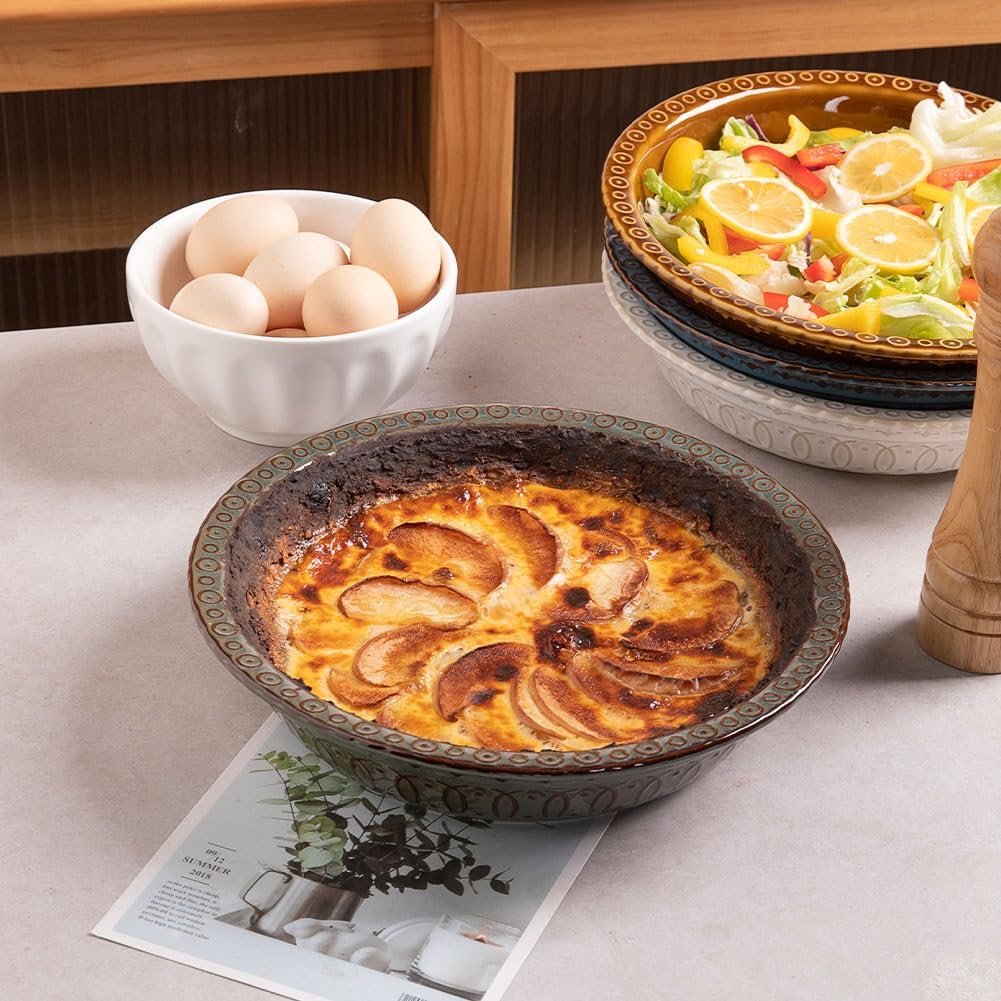 Sweejar Ceramic Pie Pan for Baking,Round Baking Dish Pan for Dinner 10 Inches, Pie Dish Non-Stick Pie Plate for Quiche, Tart, Cake, Pumpkin Pie, Pot Pies (White)