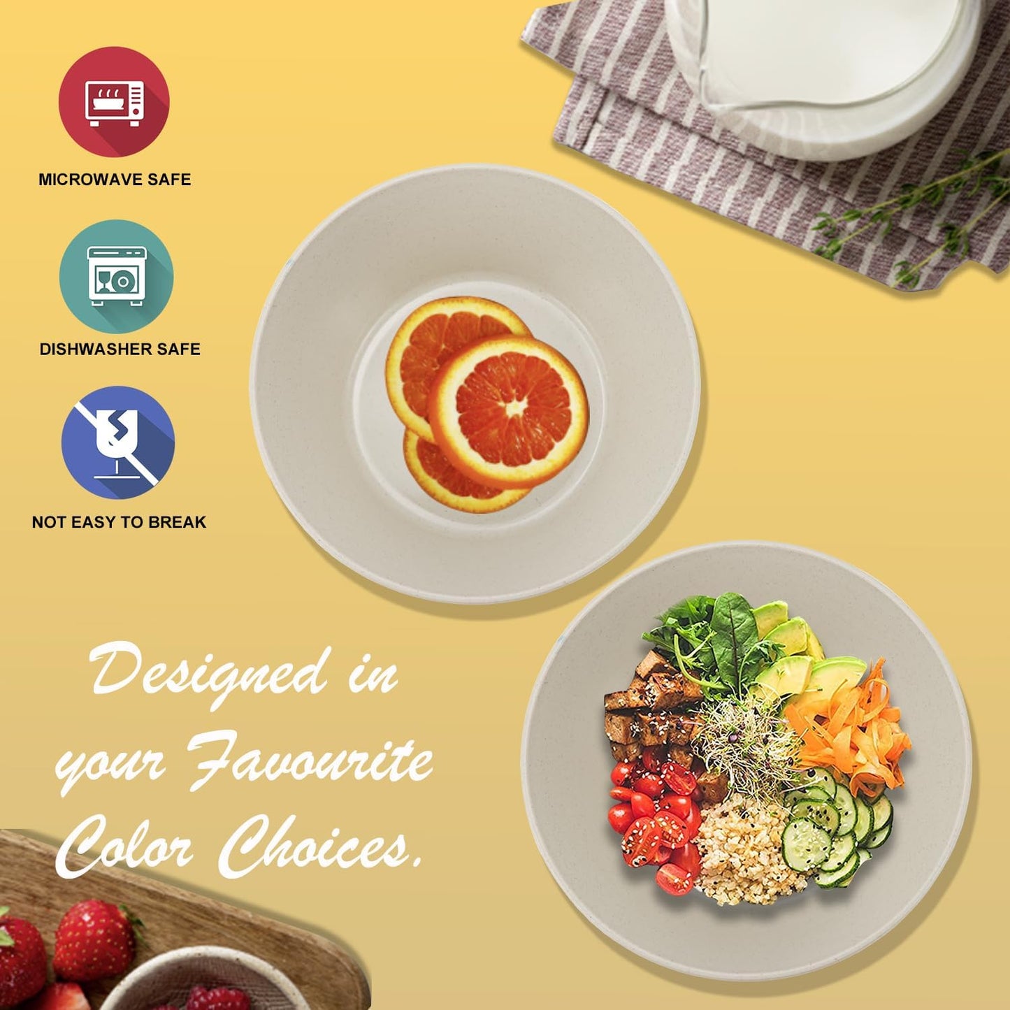 Wrova Wheat Straw Bowl Sets,6 PCS Unbreakable Cereal Bowl 36 OZ,Microwave and Dishwasher Safe Bowls,Soup Bowl Sets for Serving Soup,Oatmeal and Salad （Beige）