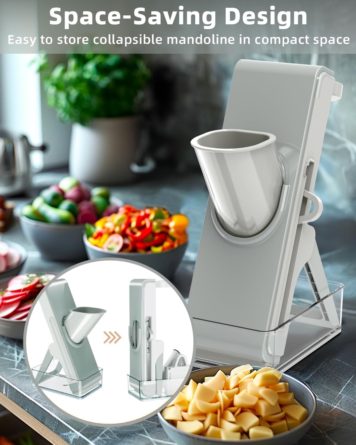 Gray Mandoline Slicer - Potato & Vegetable Slicer & Chopper, Easy to Clean, Detachable