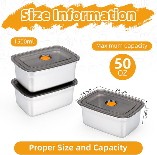4 PCS Stainless Steel Food Storage Containers(50oz) with Lids Leak Proof & Airtight | Stainless steel freezer Containers,Airtight Bento Lunch Box,For Meal Prep,Fruit,Snack,Freezer