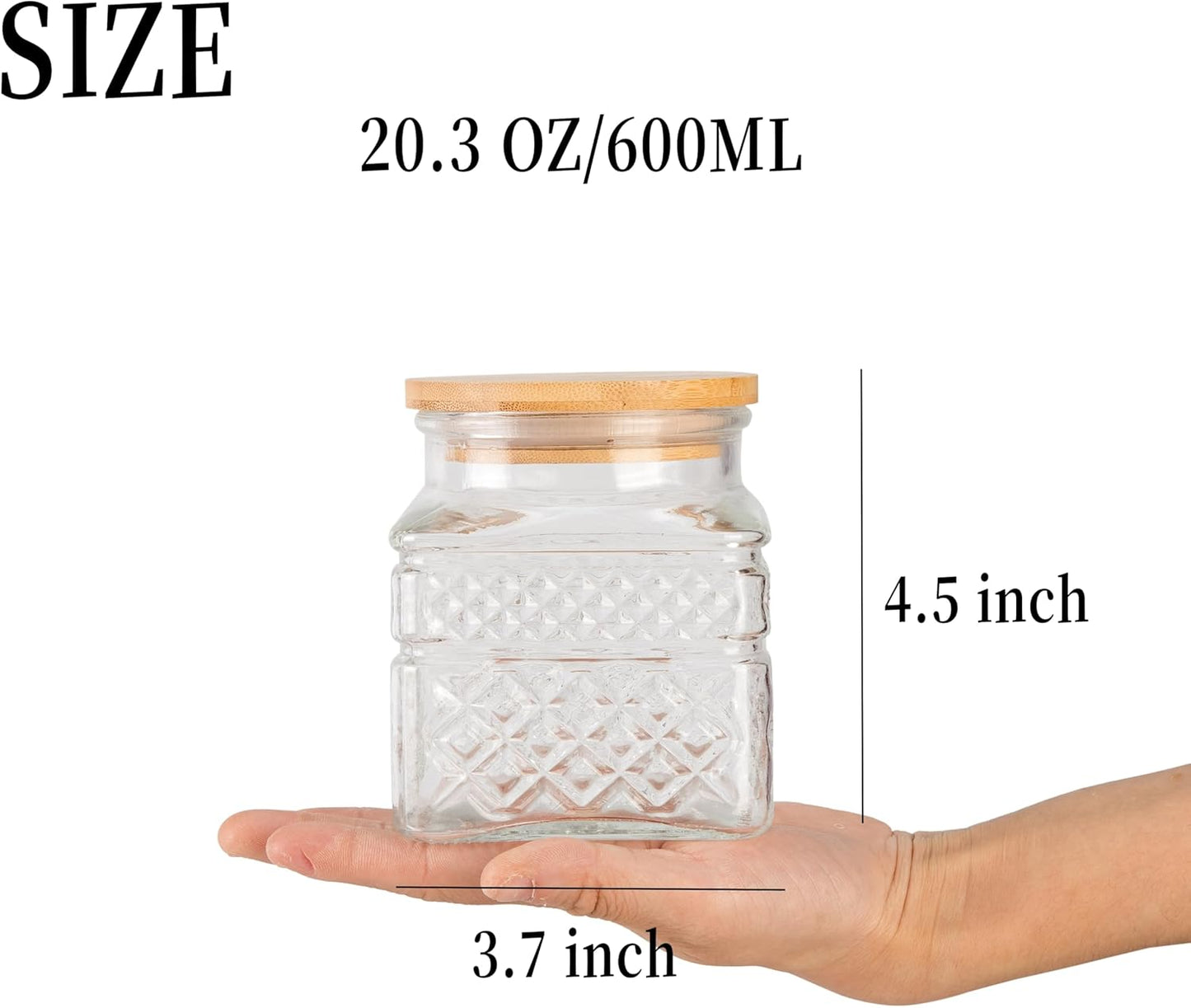 Glass Storage Canister with Airtight Lids, 20.3 oz Candy Jar Cute Jar for Ground Coffee, Tea Bag, Snacks Vintage Decorative Glass Jars for Coffee Bar Kitchen Counter Table