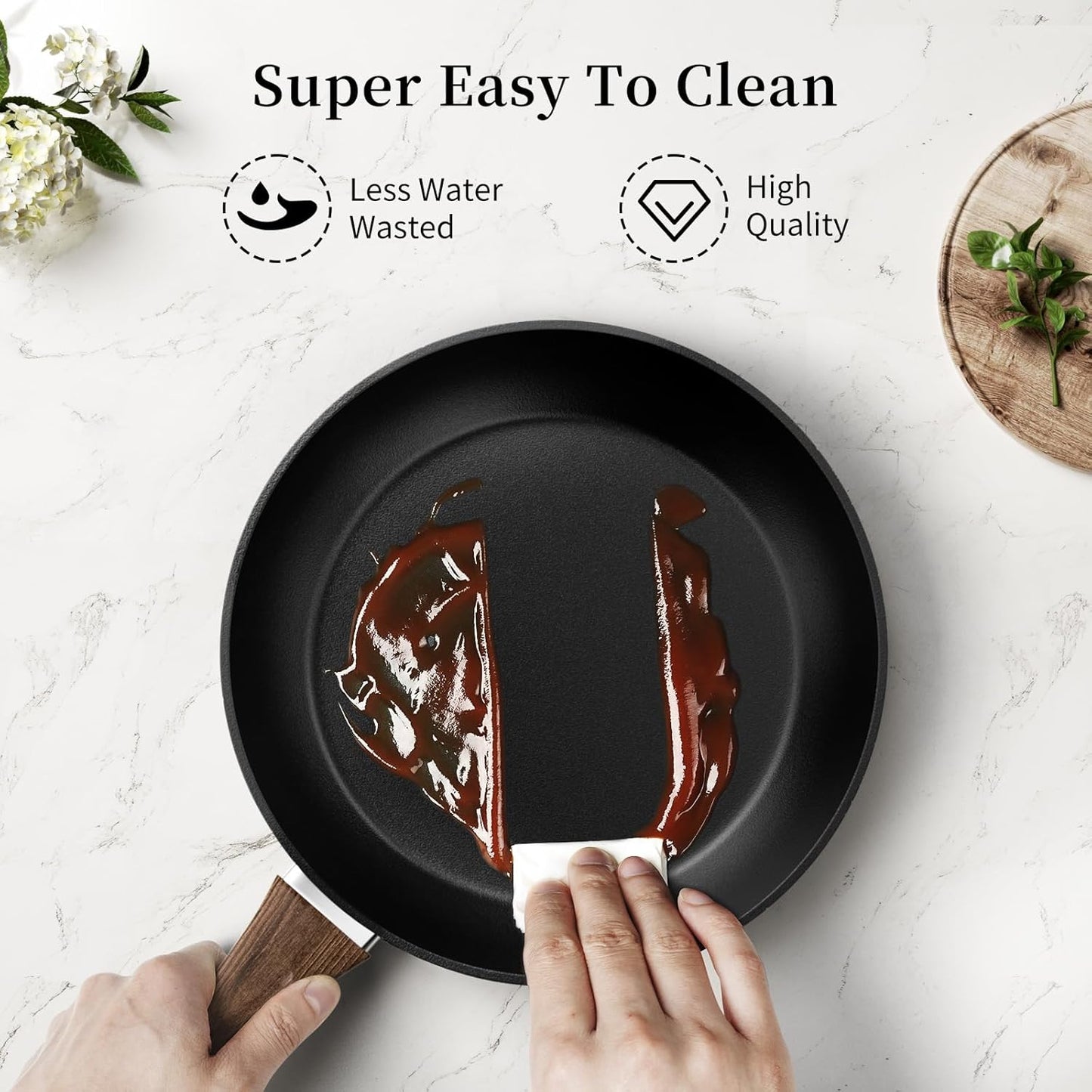 Innerwell Frying Pan Set With Lids - Non Stick Frying Pans Set 3 Pcs, Nonstick Skillet Pans Set Egg Omelette Pan W/Lid, PFOA Free, Induction Non Toxic Cooking Black Pan Set