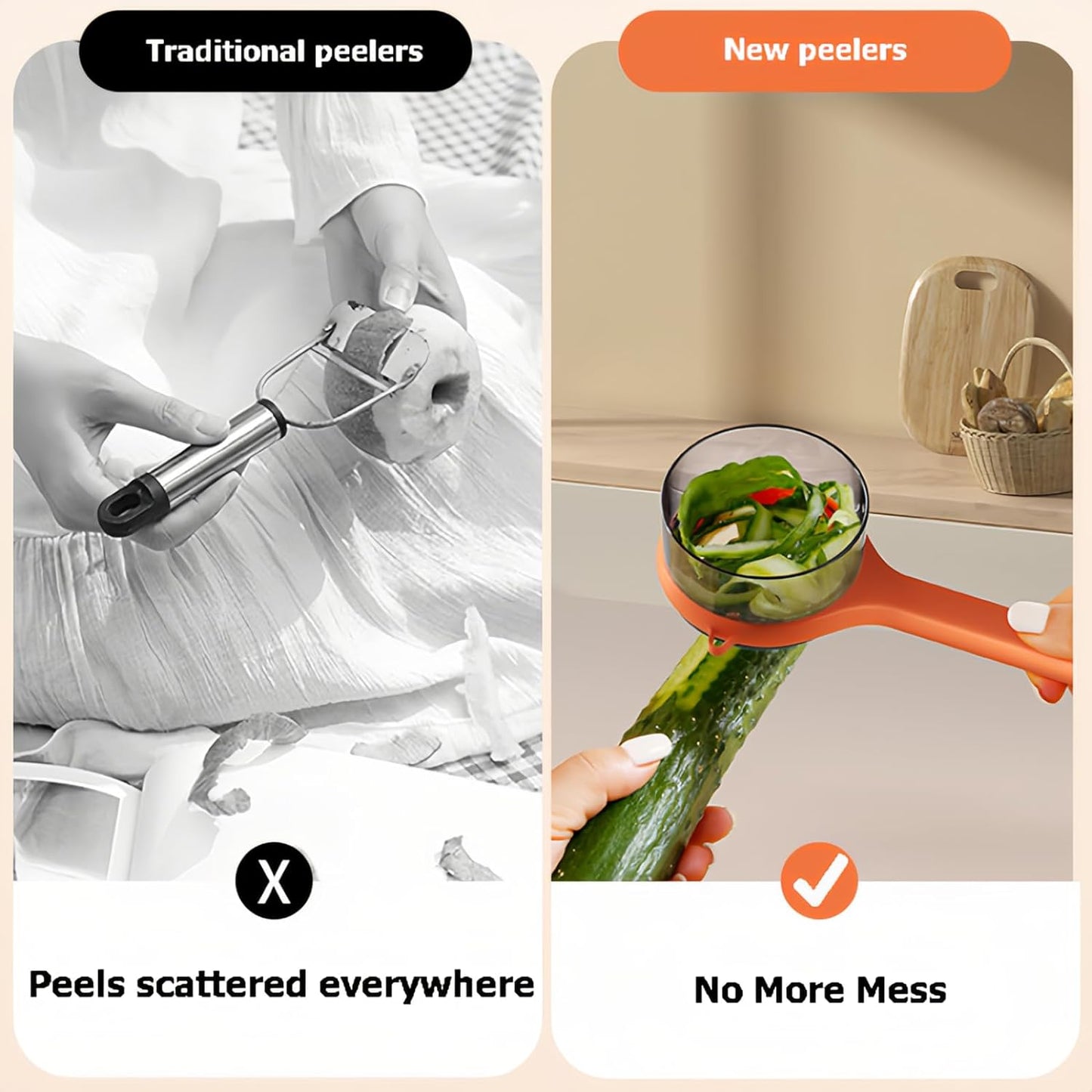 Peeling Knife With Storage Box, Fruit And Vegetable Peeler With Container, Double-Sided Stainless Steel Multi-Function Peeler For Home Kitchen (A-1pcs Orange)