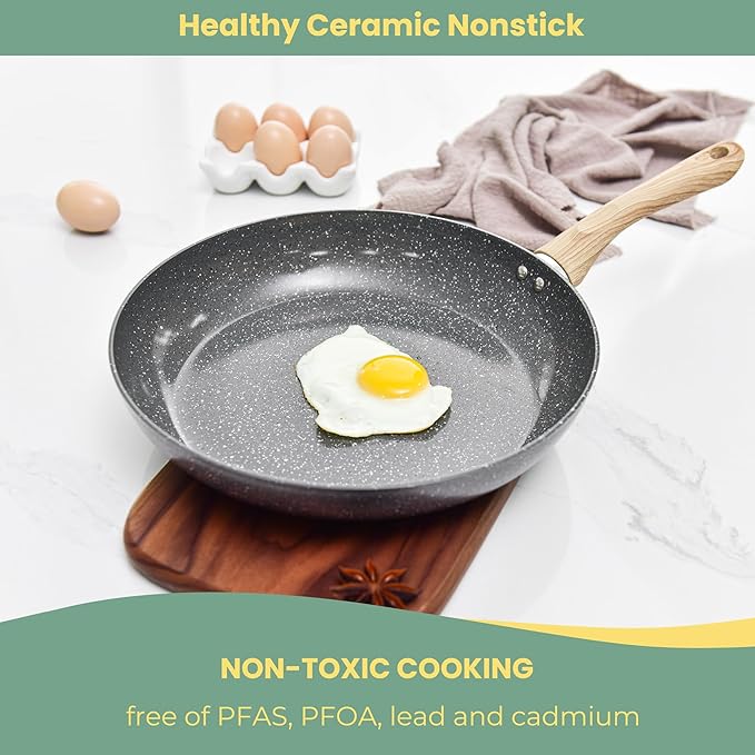 12-Inch Frying Pan Nonstick Stretched Aluminium Omelette Skillet Fry Pans for Induction Compatible Pan