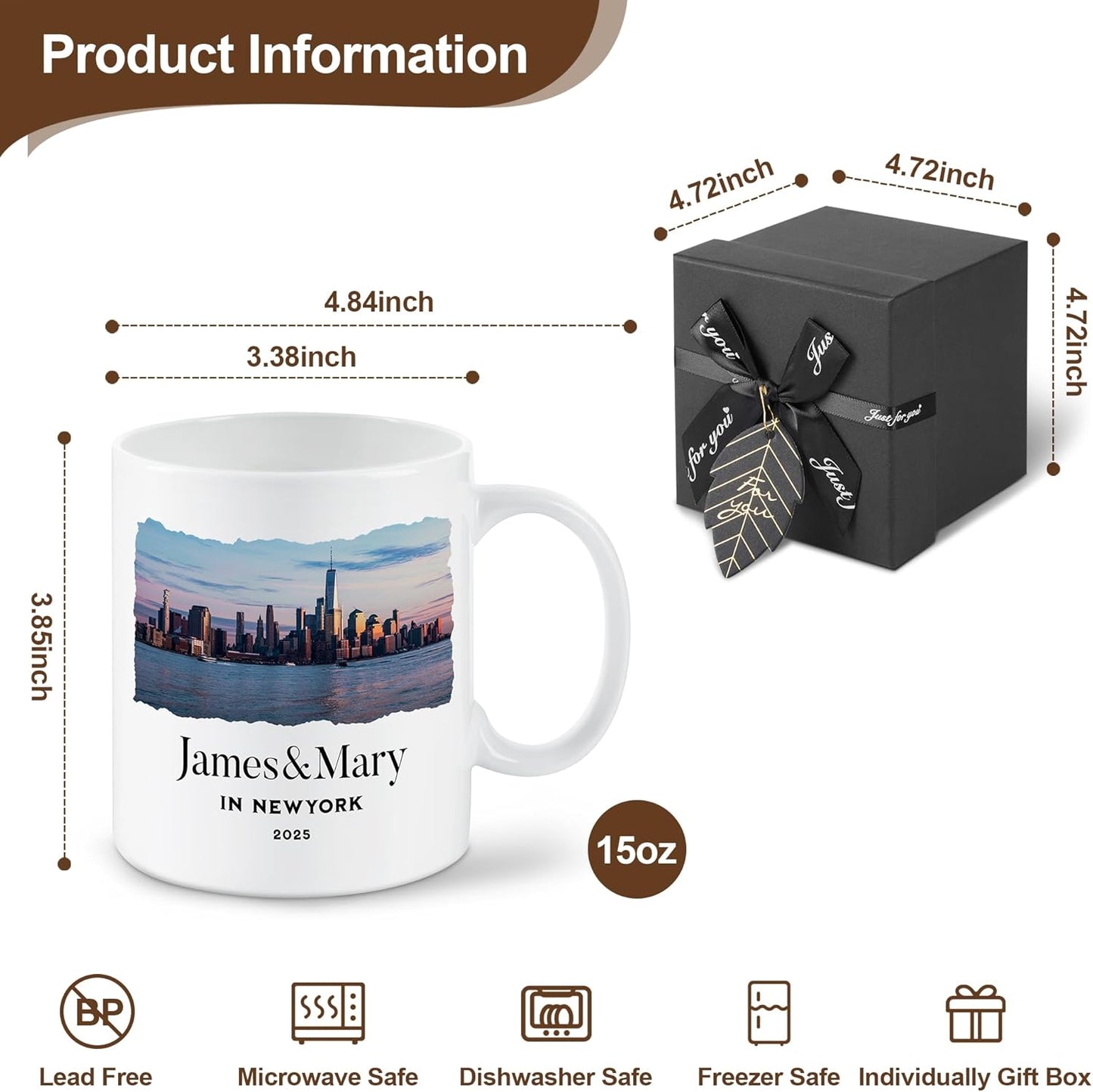 Custom Mug,Personalized 15oz Bone China Coffee Mug,Tazas Personalizadas with Photo,Text or Logo,Customized Gifts for Men & Women,Custom Mugs with Pictures,White