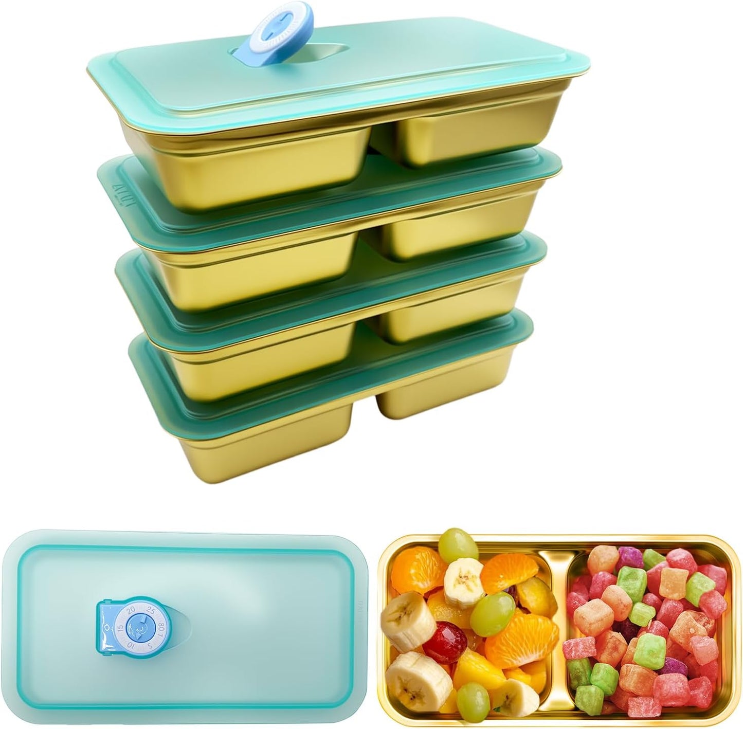 Stainless Steel Snack Containers with Lids - condiment containers with lids, reusable double compartment snack containers, Grab and Go Snack Containers Dishwasher Safe for School, Work, travel