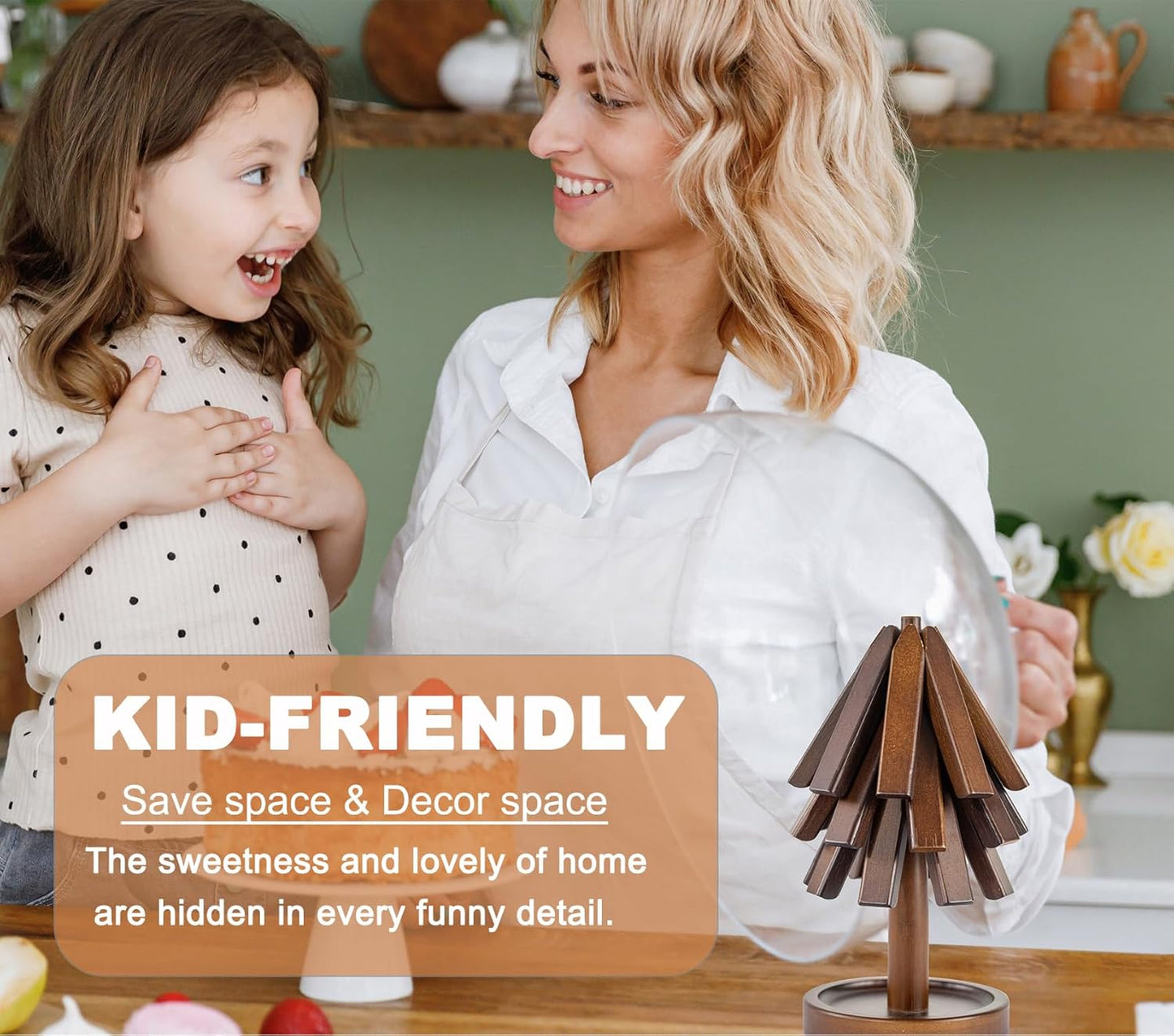 Wooden Tree Shape Trivet Set, Bamboo Trivet Set with Organizer Rack Coaster Home Decor, Creative Housewarming Gift，Brown