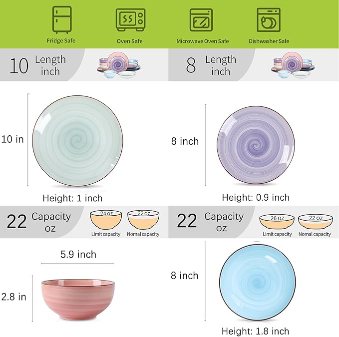 Selamica Ceramic 16-Pieces Dinnerware Set, Ceramic Dishes Set for 4, Kitchen Plates and Bowls Sets, Dinner Plates Set, Spray Black Dots, Gradient Color