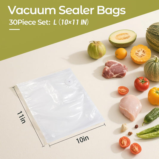 Vacuum Sealer Bags Large Size 10 x 11 Inch 30Pcs Bags, Food Storage, BPA Free, Food Saver, Meal Prep,Sous Vide, Heavy Duty, Airtight
