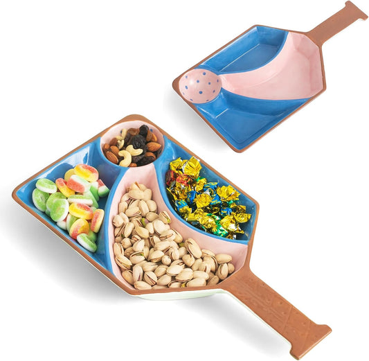 Pickleball Party Platter - Fun Paddle-Shaped Ceramic Tray with Snack Sections - Perfect Serving Dish for Pickleball Lovers display trays (Blue)