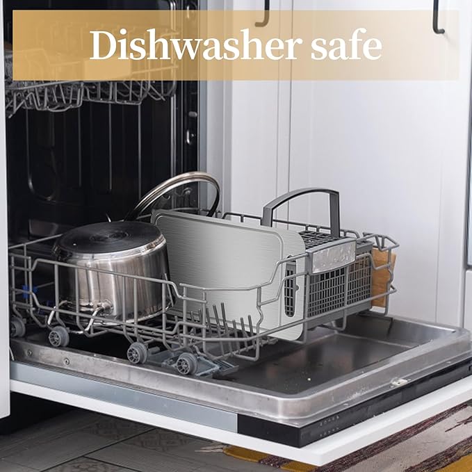 Titanium Cutting Board-Pure Titanium Cutting Boards For Kitchen，Double-Sided Metal Cutting Board with Juice Groove, Separates Meat and Vegetables, Dishwasher Safe (Pure White 14×10 Inch)