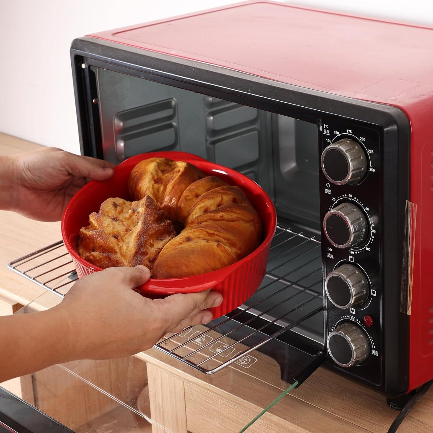 LEETOYI Porcelain 9x13 Large Oval Au Gratin Pans,Baking Dish for Servings, Bakeware with Double Handle for Kitchen and Home (Red)