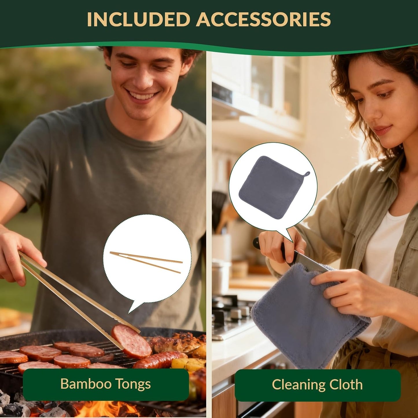 Kitchen Drawer Knife Organizer, Kid Safe Combination Lock Knife Drawer Organizer, Double Layer Bamboo Board, Includes Bamboo Tongs and Cleaning Cloth (Knives Not Included)