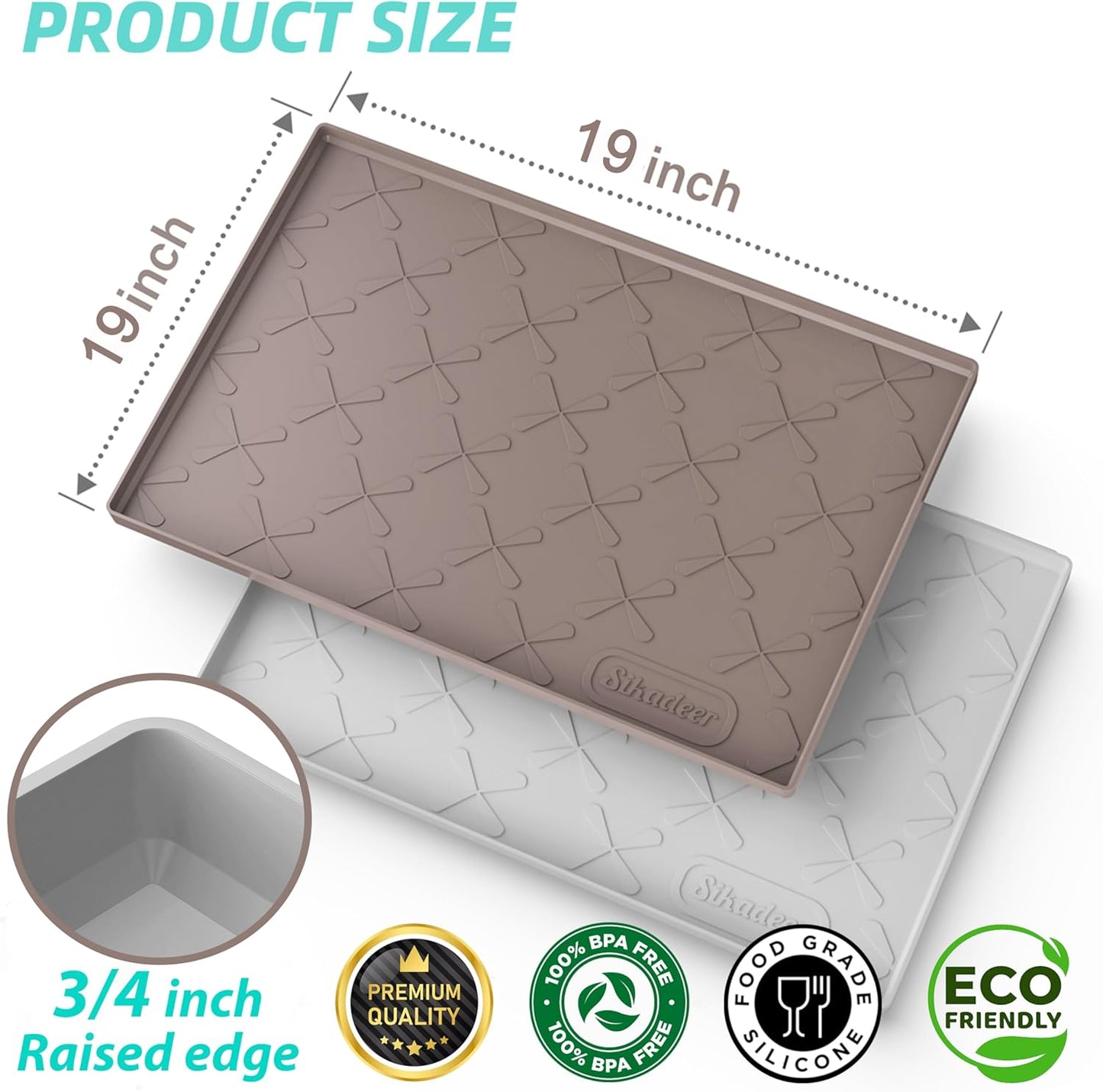 SIKADEER 19" x 19" Under Sink Mat Waterproof, Silicone Mat Kitchen Drawer Shelf and Cabinet Liner, Sink Protector for Kitchen Organizers and Storage, Boot Tray Pet Food Mats